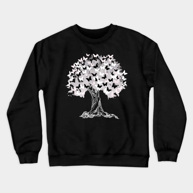 Tree With Gray Butterflies Crewneck Sweatshirt by Aliaksandr